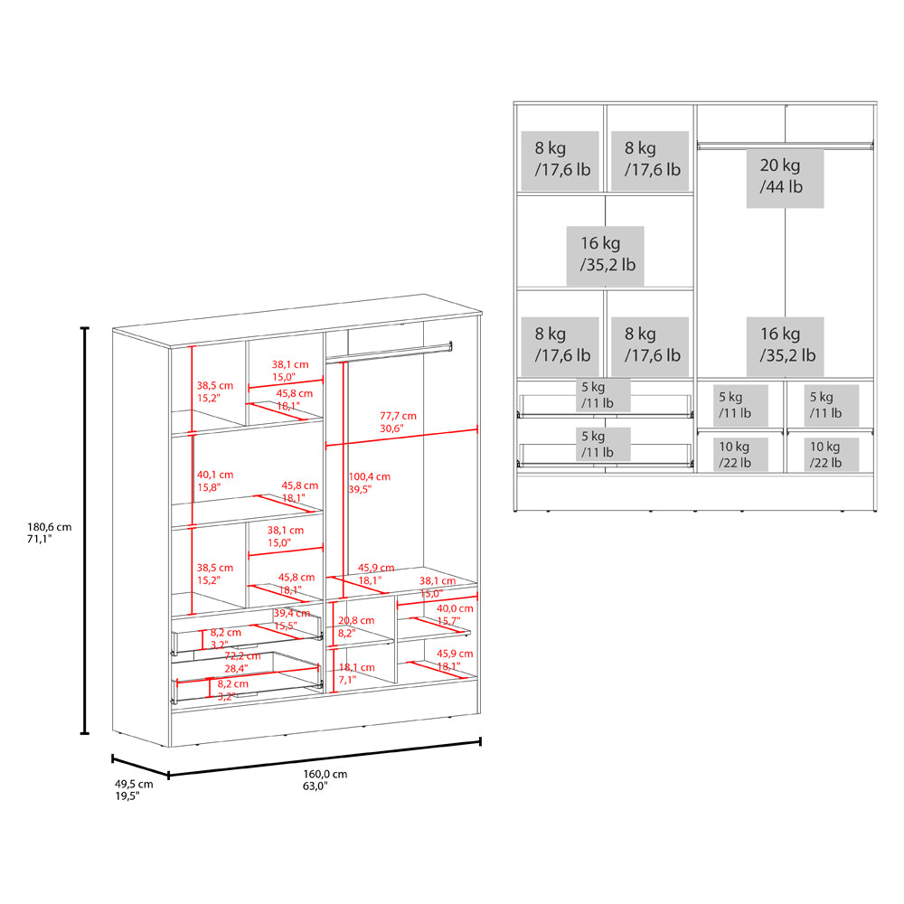 Armoire Ron, Bedroom, White - sold by Home Elegance USA