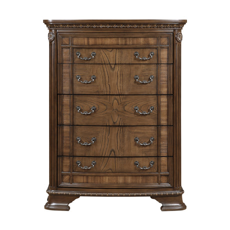 Elegant Design Traditional Storage Chest with 5x Drawers Dark Brown Finish Wooden Formal Bedroom Furniture 1pc