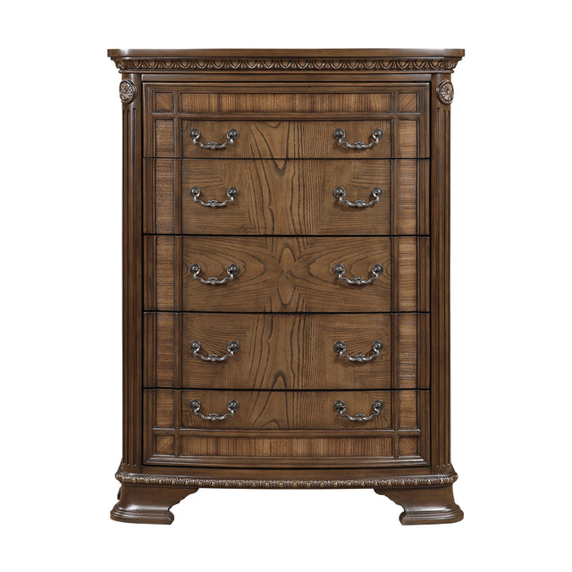 Elegant Design Traditional Storage Chest with 5x Drawers Dark Brown Finish Wooden Formal Bedroom Furniture 1pc