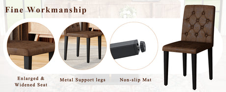 Black Wood Grain Dining Table Set for 4 people, 63' Modern MDF Dining Room Table Set .Paired with 4 Brown Suede Fabric chairs with decorative buckle design on the backrest.For Dining Room,Kitchen,etc. - sold by Home Elegance USA