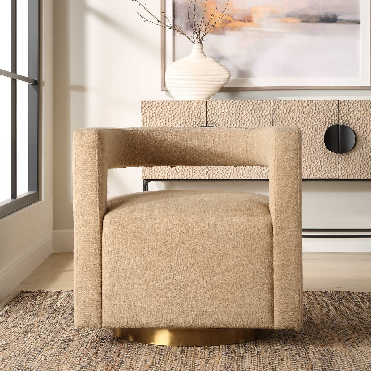 Grounded Modern Swivel Chair - Light Brown by Uttermost - View 3