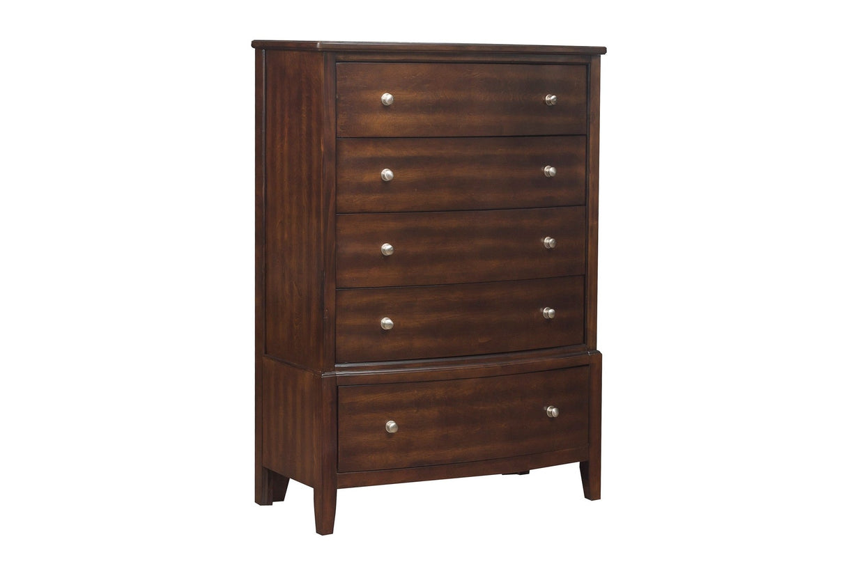 Dark Cherry Finish 1pc Chest of 5x Drawers Satin Nickel Tone Knobs Transitional Style Bedroom Furniture - B01162464 - Home Elegance USA - 2