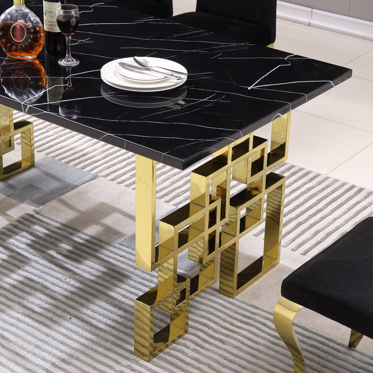 Contemporary Rectangular Marble Table, 0.71" Marble Top, Gold Mirrored Finish, Luxury Design For Home (63"x35.4"x29.5") - Home Elegance USA
