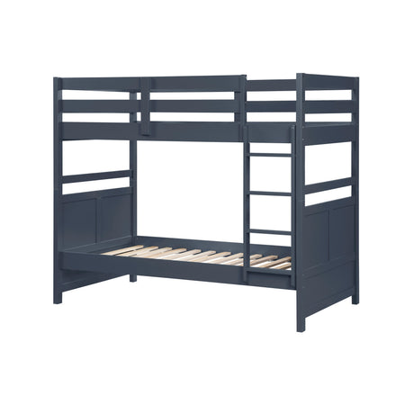 Bunk Bed Twin Over Twin Navy Blue Finish Sturdy Wood Frame Guard Rails Youth Bedroom Furniture 1pc - sold by Home Elegance USA