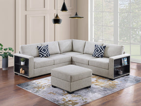 Contemporary Functional Sectional Sofa 4pc Set Beige Boucle Couch Loveseat w Built-in Shelfs Wedge, Ottoman Living Room Furniture L-Shaped Design Couch - sold by Home Elegance USA
