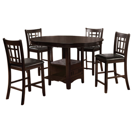Danford Espresso Wood Counter Height Dining Set with Black Upholstered Stools, 5-Piece