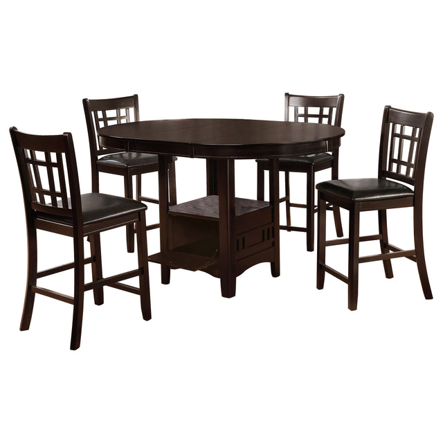 Danford Espresso Wood Counter Height Dining Set with Black Upholstered Stools, 5-Piece