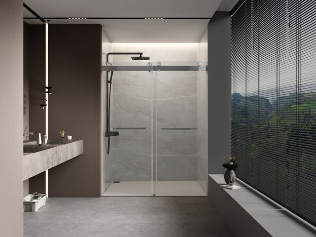 72" W x 76" H Double Sliding Frameless Soft - Close Shower Door with Premium 3/8 Inch (10mm) Thick Tampered Glass in Brushed Nickel 22D02 - 72BN - W157368838 - image - 1