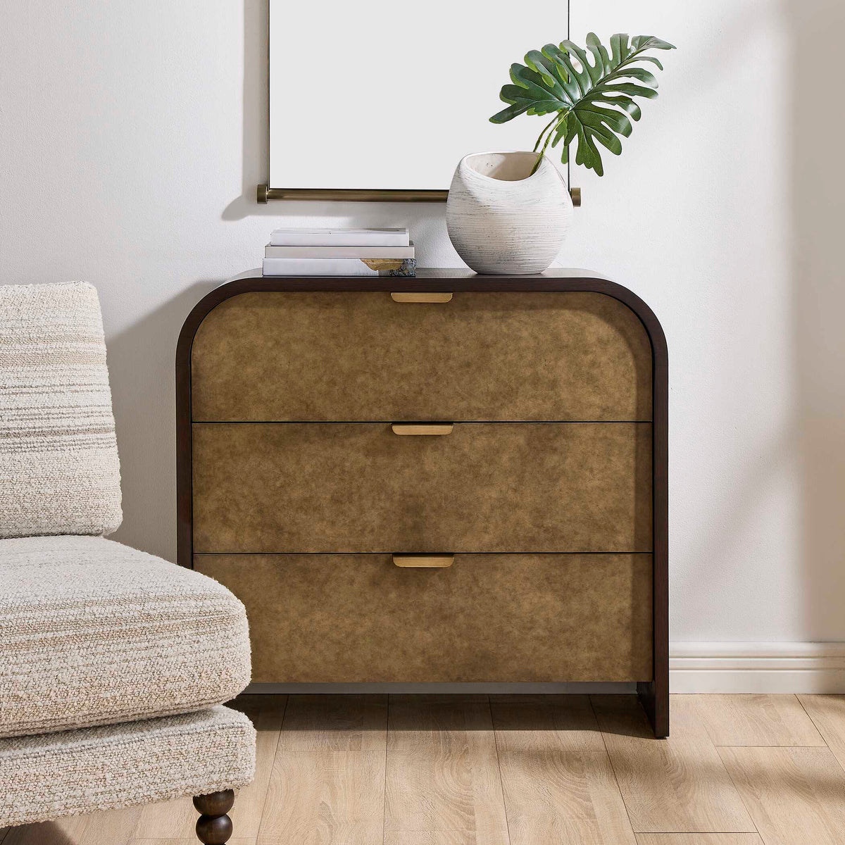 Byrams 3 Drawer Oak Chest Brown / Gold / Woodtone - Dark Brown by Uttermost - View 2