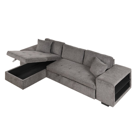 104.5' Modern L-Shape 3 Seat Reversible Sectional Couch, Pull Out Sleeper Sofa with Storage Chaise and 2 Stools for Living Room Furniture Set,Knox Charcoal (old sku:SG000431AAA) - sold by Home Elegance USA
