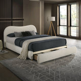 White Color Boucle Upholstered 1pc King Size Bed Curved Design Headboard Storage FB Bedroom Furniture Bedframe