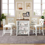 Juego de 5 mesas de bar de madera TOPMAX de estilo rústico con 4 sillas, color blanco