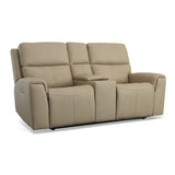 Jarvis Power Reclining Loveseat With Console & Power Headrests - Parchment | Flexsteel