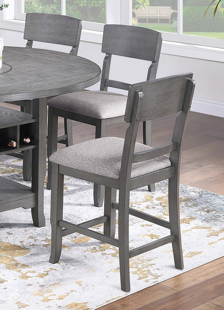 Contemporary 7pc Counter Height Dining Set Gray Table w Lazy Susan Built-in Leaf 6x High Chairs Kitchen Dining Room Storage Space Furniture - sold by Home Elegance USA