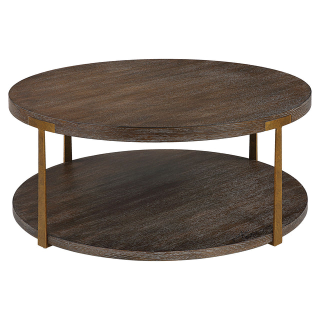 Palisade Round Wood Coffee Table - Dark Brown by Uttermost - View 1