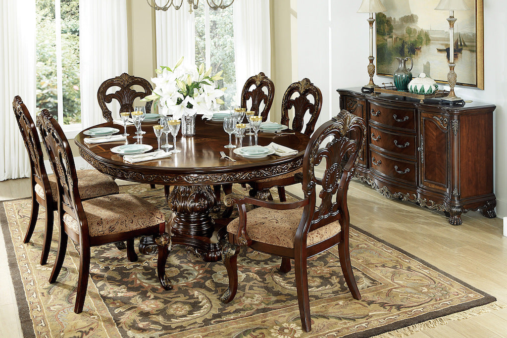 Homelegance Deryn Park Round/Oval Extendable Dining Table Set in Cherry Finish with Gold Tipping – 2243-76 Collection - Home Elegance USA