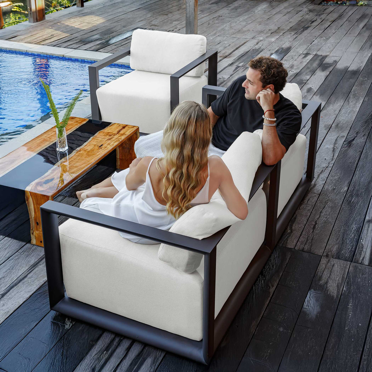 Remsen Outdoor Sofa Black / Oyster - Black / White by Uttermost - View 9
