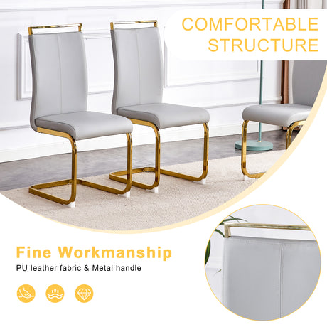 Table and chair set.Elegant Transparent Tempered Glass Dining Set - 71'x35.4' with 8 Light Gray PU Chairs with golden C-tube metal leg. - sold by Home Elegance USA