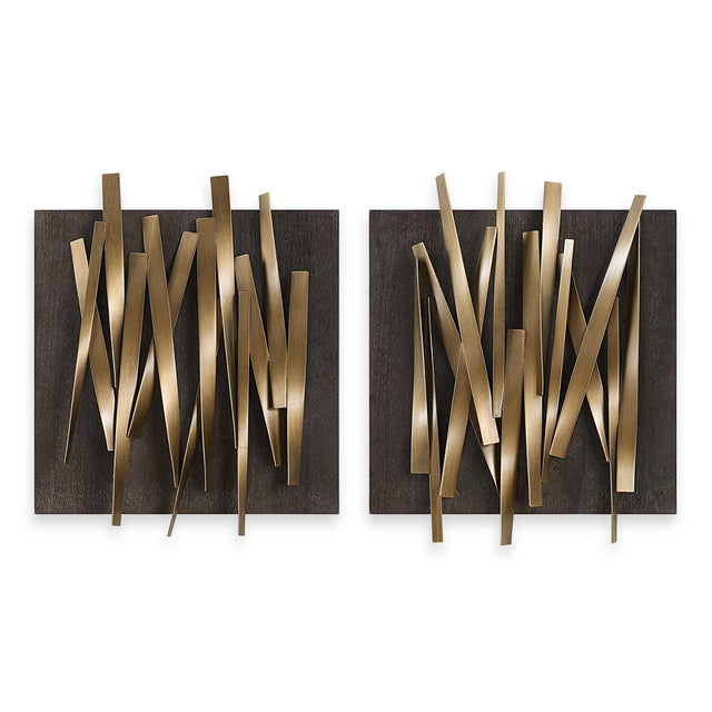 Crosshatch Metal Wall Decor (Set of 2) - Dark Brown / Bronze by Uttermost - View 1