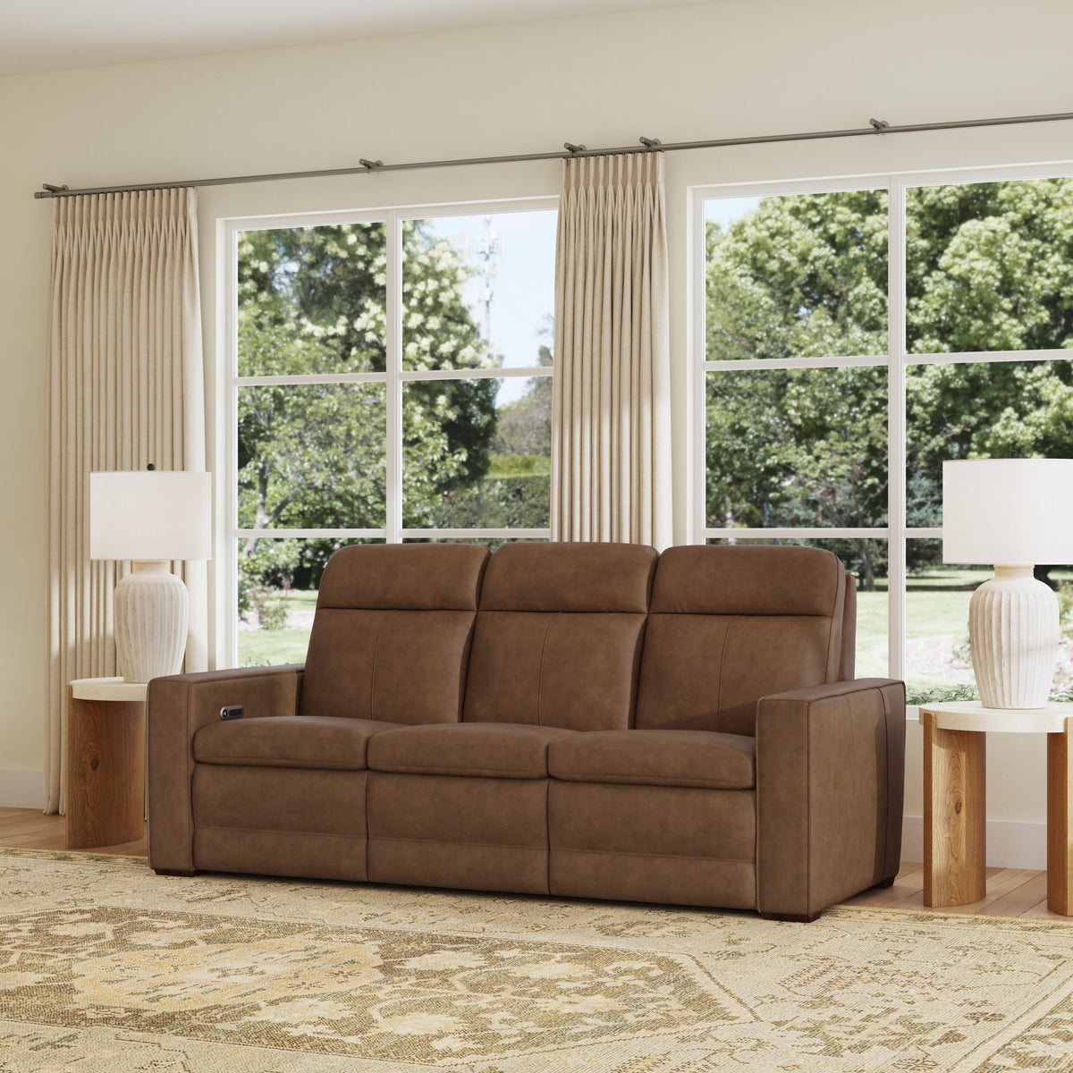 Dutch Power Reclining Sofa With Console, Power Headrest, & Lumbar - Dark Brown | Flexsteel