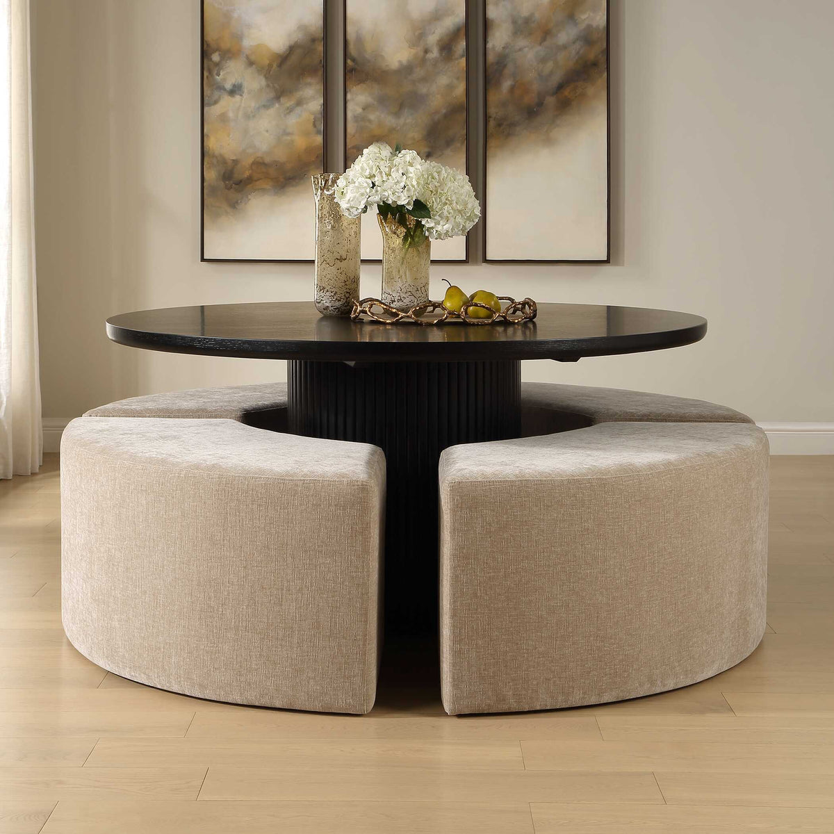 Khai Rounded Plush Dining Bench - Light Brown by Uttermost - View 2