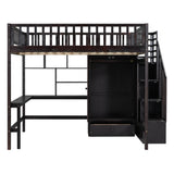 Full size Loft Bed with Bookshelf,Drawers,Desk,and Wardrobe-Espresso - Home Elegance USA