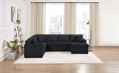 Oversized Sectional Sofa 115.3' U-Shaped Sofa with Chaise Lounge and Three Soft Throw Pillows, Black Corduroy Fabric - sold by Home Elegance USA