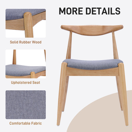 Mid-Century Modern 5-Piece Dining Set: Solid Rubberwood Table + 4 Gray Upholstered Chairs, White Oak Finish, Gray Fabric - sold by Home Elegance USA