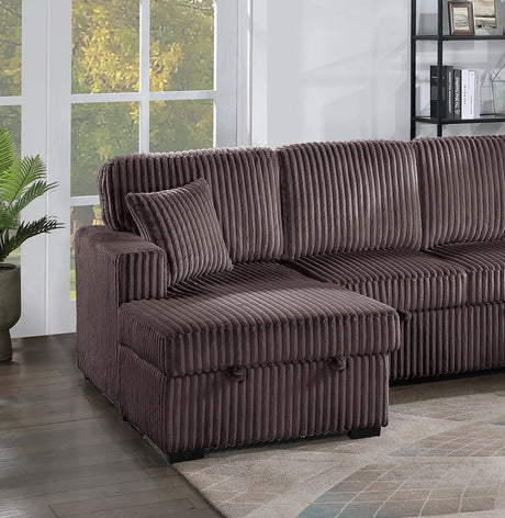 Chocolate Finish Convertible Sectional Upholstered Corduroy 3pc RAF And LAF Storage Chaises Pull Out Middle Section Pillow Included Primary Living Room - sold by Home Elegance USA