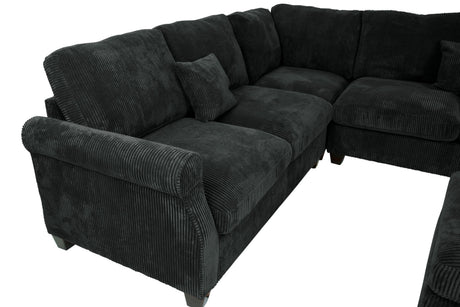 4pc Sectional Set Matching Pillow Cocktail Ottoman Corner Wedge Right And Left Arm Loveseat Corduroy Upholstered Black Finish Primary Living Room - sold by Home Elegance USA