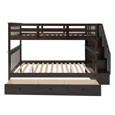 Stairway Full-Over-Full Bunk Bed with Drawer, Storage and Guard Rail for Bedroom, Espresso (OLD SKU: LT100310AAP) - sold by Home Elegance USA