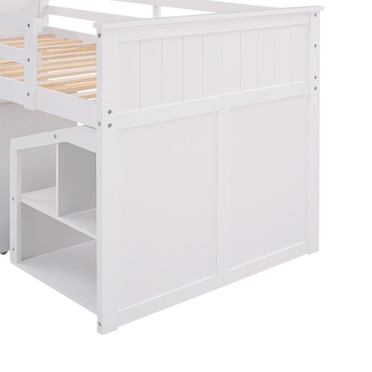 Loft Bed Low Study Twin Size Loft Bed With Storage Steps and Portable,Desk,White(OLD SKU: LT000101AAK) - Home Elegance USA