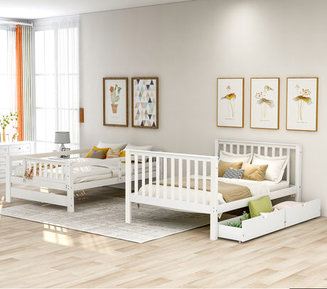 Full Over Full Bunk Bed with Shelves and 6 Storage Drawers, White(Old SKU:LT000046AAK) - sold by Home Elegance USA