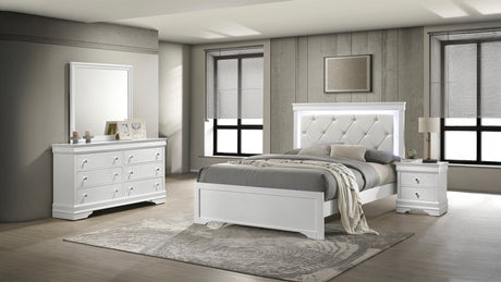 Blaze Upholstered Modern Style 4 Pc King Bedroom Set with LED Headboard Made with Wood in White