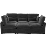 Modern Modular Sofa 85.4' U-shaped Sofa Bed with Movable Ottoman, USB Ports, Phone Holder, Black Chenille