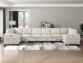 8-Piece Modular Sectional with Storage Seats, Side Pockets, Charging Ports Beige Corduroy Fabric Modern Living Room Sectional Couch Solid Wood Furniture - sold by Home Elegance USA