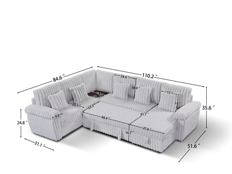 110-inch U-shaped corduroy super soft sectional sofa with storage and pull-out bed, corner coffee table with cup holder and USB port; suitable for living room, comfortable corduroy sectional sofa - sold by Home Elegance USA
