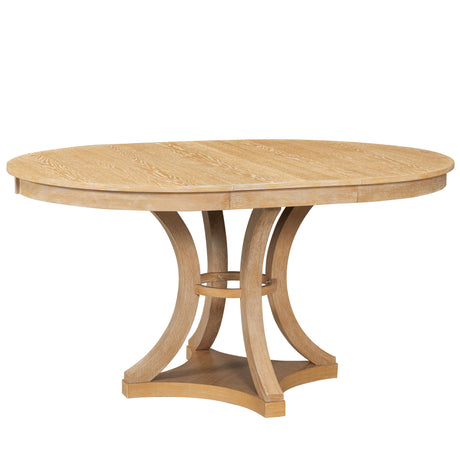 TREXM 5-Piece Retro Functional Dining Table Set Extendable Round Table and 4 Upholstered Chairs for Dining Room and Living Room (Natural) - sold by Home Elegance USA