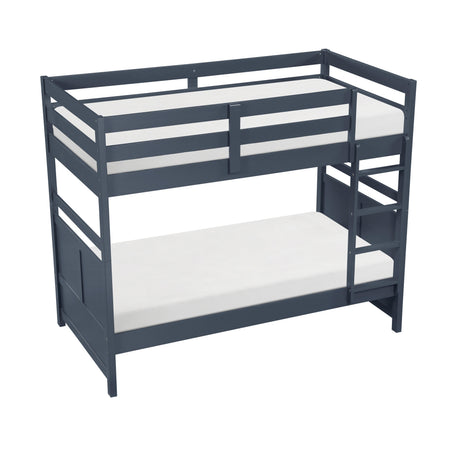 Bunk Bed Twin Over Twin Navy Blue Finish Sturdy Wood Frame Guard Rails Youth Bedroom Furniture 1pc - sold by Home Elegance USA