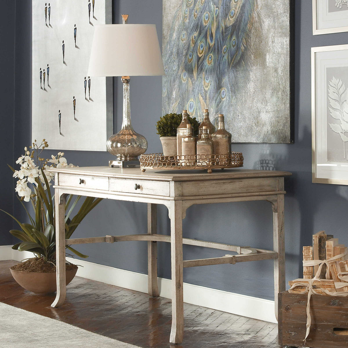 Bridgely Aged Writing Desk - Beige by Uttermost - View 3
