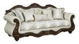 Pierce Beige Fabric & Cherry Finish Sofa w/5 Pillows