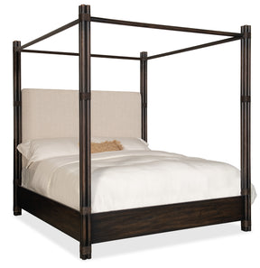 Retreat Pole Rattan California King Upholstered Poster Bed With Canopy - Black / Dark Brown by Hooker Furniture - View 1