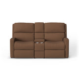 Catalina Transitional Leather Power Reclining Loveseat With Console & Power Headrests | Flexsteel