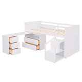 Loft Bed Low Study Twin Size Loft Bed With Storage Steps and Portable,Desk,White(OLD SKU: LT000101AAK) - Home Elegance USA