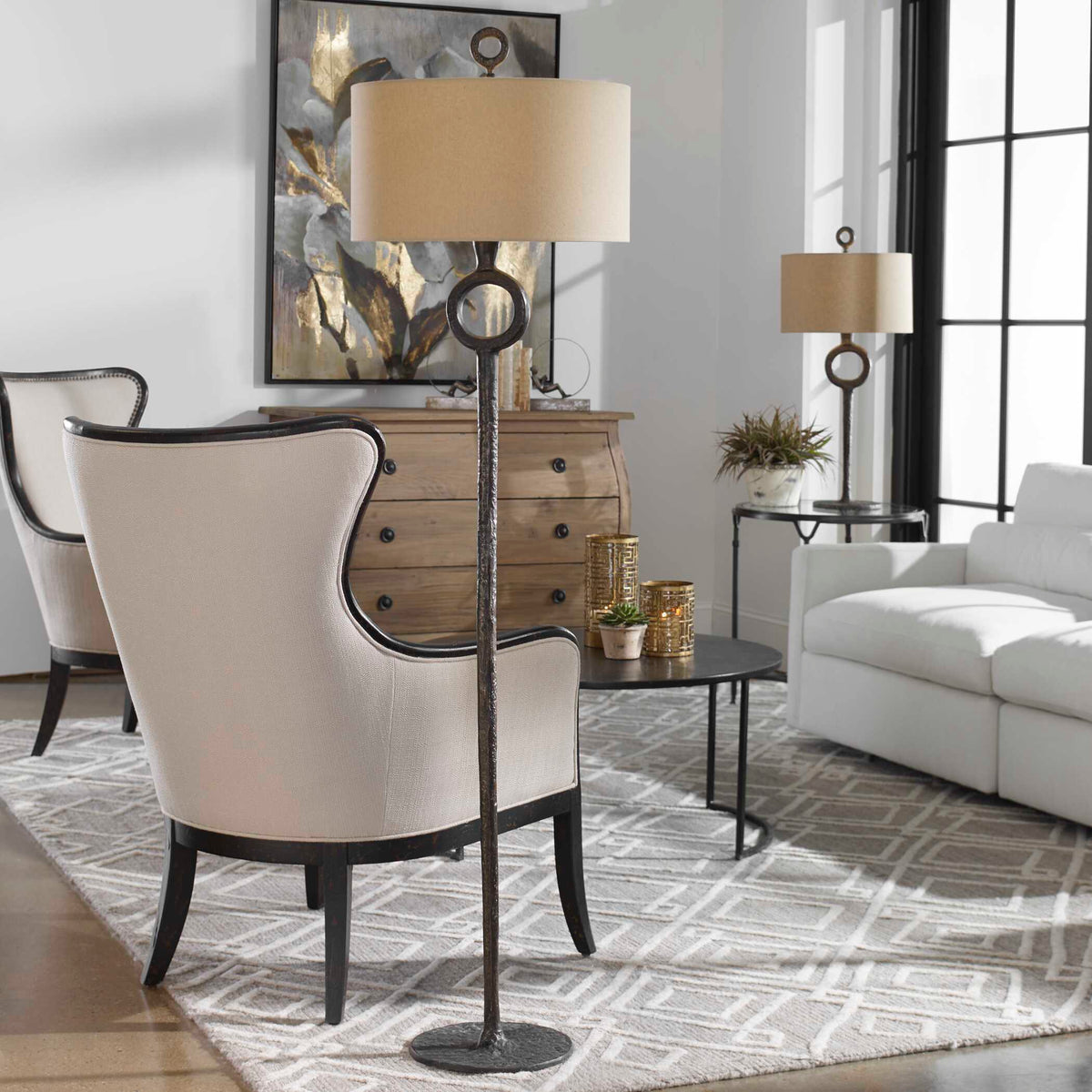 Ferro Cast Iron Floor Lamp - Dark Brown / Beige by Uttermost - View 2