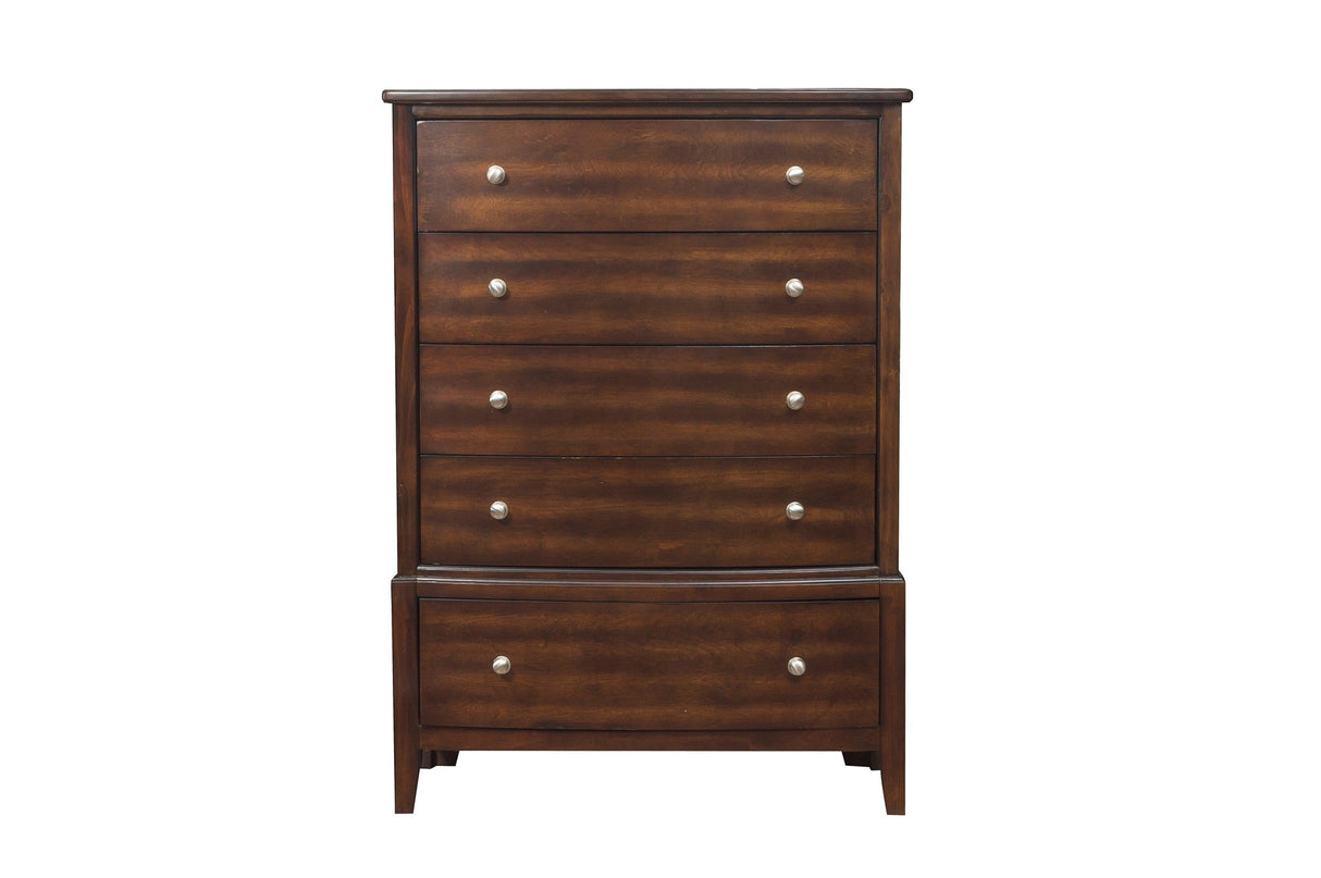 Dark Cherry Finish 1pc Chest of 5x Drawers Satin Nickel Tone Knobs Transitional Style Bedroom Furniture - B01162464 - Home Elegance USA - 1