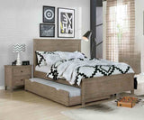 Transitional Full Size Bed w Trundle 2x Nightstands Warm Gray Bedroom Furniture Wood Grain Texture 3pc Set