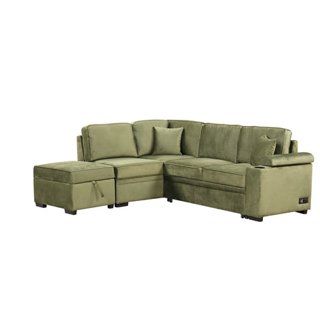 Green Velvet Sleeper Sofa Bed with Storage Ottoman, L Shape Pull Out Couch for Living Room and Bedroom - sold by Home Elegance USA