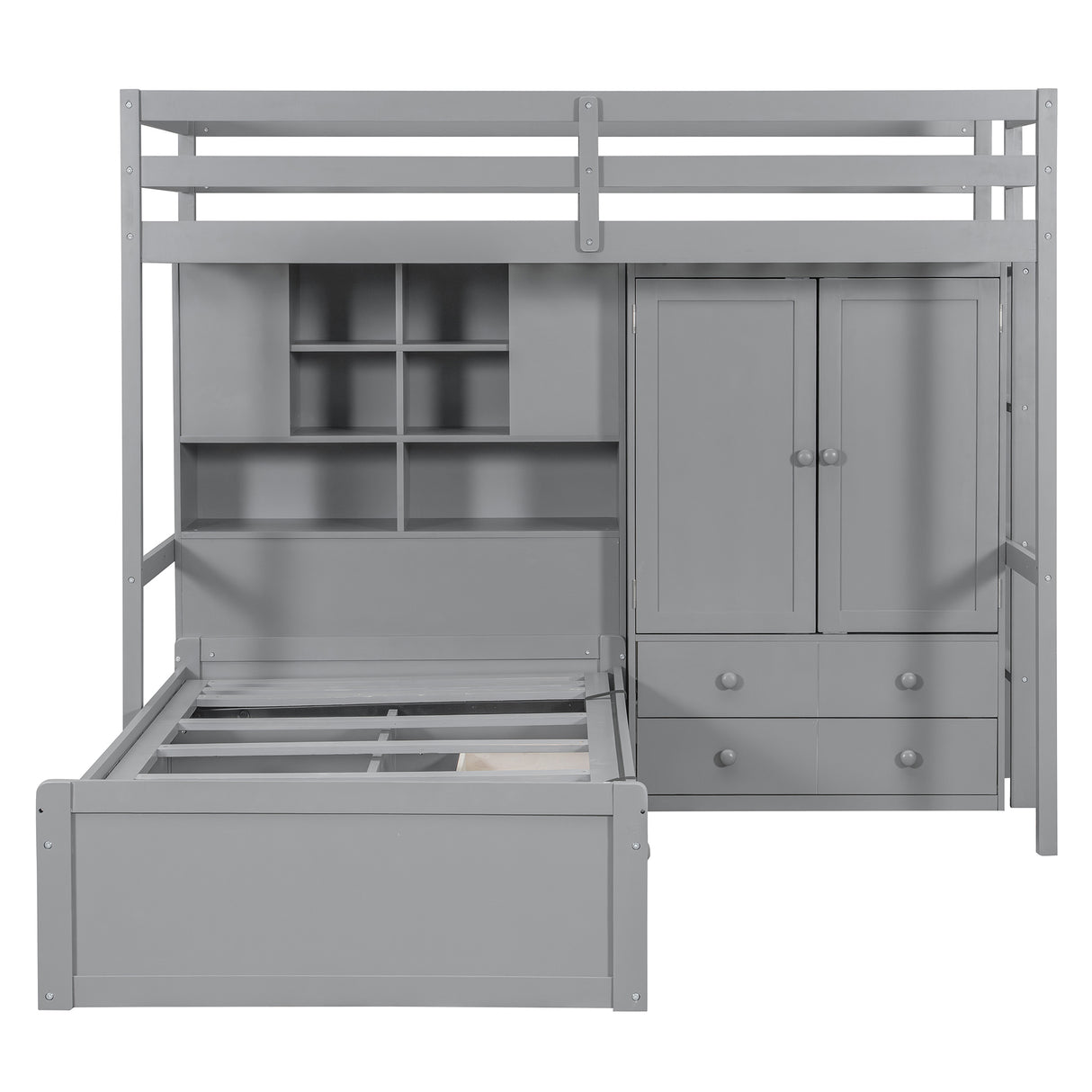 Twin Bunk Bed with Drawers, Wardrobe, Storage Shelves and Hydraulic Bed,Gray - sold by Home Elegance USA