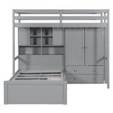 Twin Bunk Bed with Drawers, Wardrobe, Storage Shelves and Hydraulic Bed,Gray - sold by Home Elegance USA